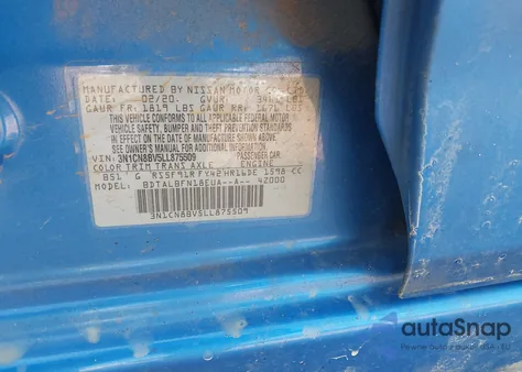 2020 Nissan Versa S 5-Speed Manual Transmission z USA, uszkodzony, nr VIN 3N1CN8BV5LL875509